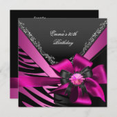 誕生日パーティー30thゼブラピンクブラックシルバー 招待状 (正面/裏面)