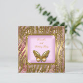 誕生日パーティー30thピンク金ゴールドゼブラバタフライ 招待状 (スタンド正面)