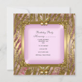 誕生日パーティー30thピンク金ゴールドゼブラバタフライ 招待状 (裏面)