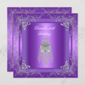 誕生日パーティー30th紫ダイヤモンドジュエルシルバー 招待状 (正面/裏面)