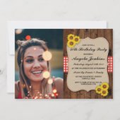 誕生日パーティー40thひまわりウッドラップ写真 招待状 (正面)