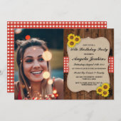 誕生日パーティー40thひまわりウッドラップ写真 招待状 (正面/裏面)