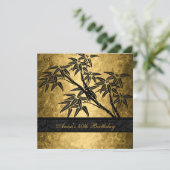 誕生日パーティー40thアジア金ゴールドバンブーブラックフローラ 招待状 (スタンド正面)