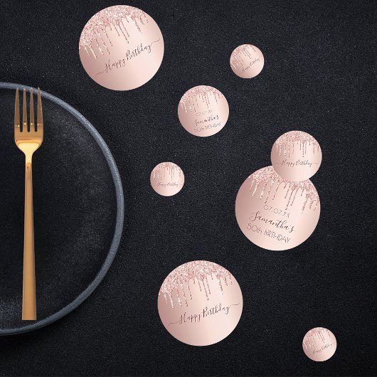 誕生日パーティー50バラ金ゴールドグリッタードリップピンク コンフェッティ