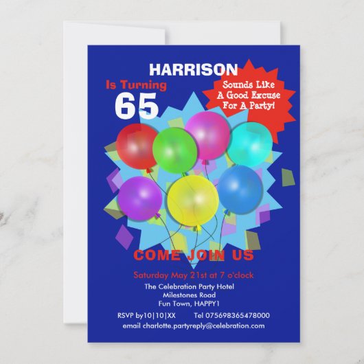 誕生日パーティー65thマイルストーンインビタパーソナライズされたット 招待状 (正面)