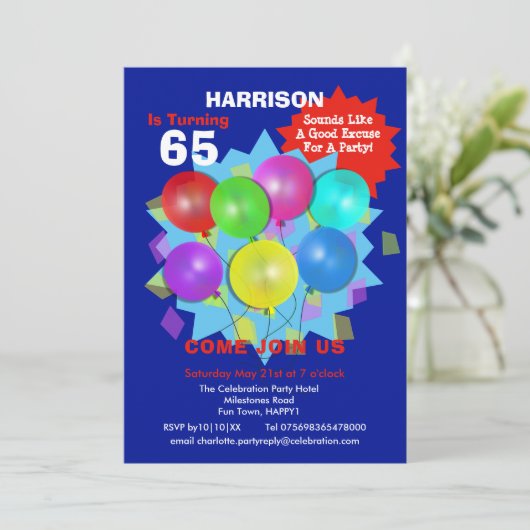 誕生日パーティー65thマイルストーンインビタパーソナライズされたット 招待状 (スタンド正面)