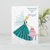 誕生日パーティー7年。ガールフェアリー照明キャンドル 招待状 (スタンド正面)