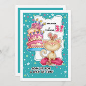 誕生日パーティー |おもしろい子猫&ネズミカスタム 招待状 (正面/裏面)