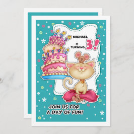 誕生日パーティー |おもしろい子猫&ネズミカスタム 招待状