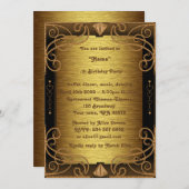 誕生日パーティー　どんな年齢でも、ギャツビー風、アールデコ、ゴールド 招待状 (正面/裏面)