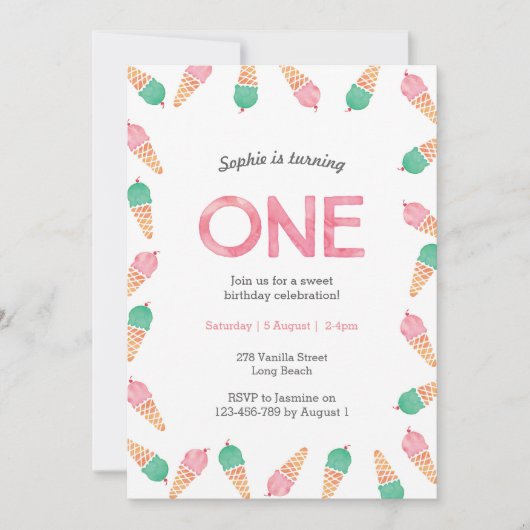 誕生日パーティー |アイスクリームの招待 招待状 (正面)