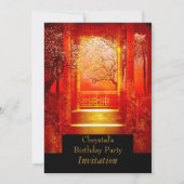 誕生日パーティー アジアンシーン 赤金 招待状 (正面)