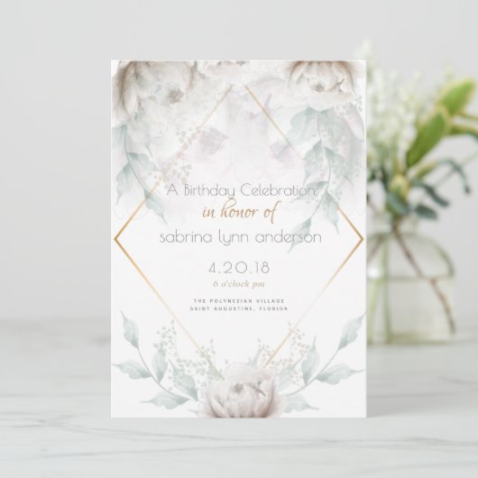 誕生日パーティー |アラバエレガントスターホワイト牡丹 招待状 (スタンド正面)