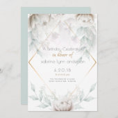 誕生日パーティー |アラバエレガントスターホワイト牡丹 招待状 (正面/裏面)