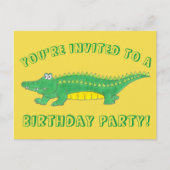 誕生日パーティー イエロー グリーン アリゲーター ワニ インビテーションポストカード (正面)