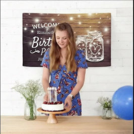 誕生日パーティー ウッド メイソンジャー ストリング ライト ウェルカム 横断幕