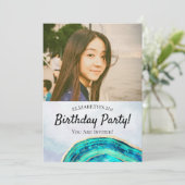 誕生日パーティー エレガント ティール ゴールド アゲート ジオード フォト 招待状 (スタンド正面)
