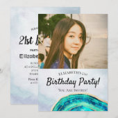 誕生日パーティー エレガント ティール ゴールド アゲート ジオード フォト 招待状 (正面/裏面)