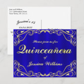 誕生日パーティー エレガント リーガル ゴールドのキンセアニエラ 案内ポストカード (正面/裏面)