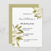 誕生日パーティー オリーブグリーンの植物イラスト招待状 ポストカード (正面/裏面)