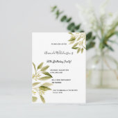 誕生日パーティー オリーブグリーンの植物イラスト招待状 ポストカード (スタンド正面)