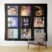 誕生日パーティー オーダーメイド フォトコラージュ ピンク 黒 タペストリー (インサイチュ(横))