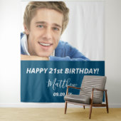 誕生日パーティー オーダーメイド フォト ブルー 白 モダンな男性 タペストリー (インサイチュ)