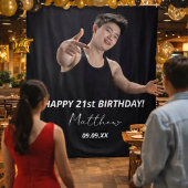 誕生日パーティー カスタム フォト ブラック ホワイト モダンな男性 タペストリー