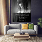 誕生日パーティー カスタム フォト ブラック ホワイト モダン タペストリー