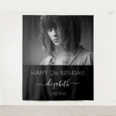 誕生日パーティー カスタム フォト ブラック ホワイト モダン タペストリー (正面)