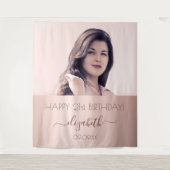 誕生日パーティー カスタム フォト ローズゴールド ピンク タペストリー (正面)