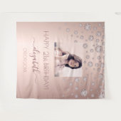 誕生日パーティー カスタム フォト ローズゴールド ピンク ダイヤモンド タペストリー (正面(横))