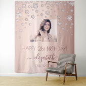 誕生日パーティー カスタム フォト ローズゴールド ピンク ダイヤモンド タペストリー (インサイチュ)