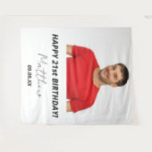 誕生日パーティー カスタム フォト 白 モダンな男性 タペストリー (正面(横))