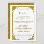 誕生日パーティー、ギャツビースタイル、ホワイト&金ゴールド 招待状 (正面/裏面)