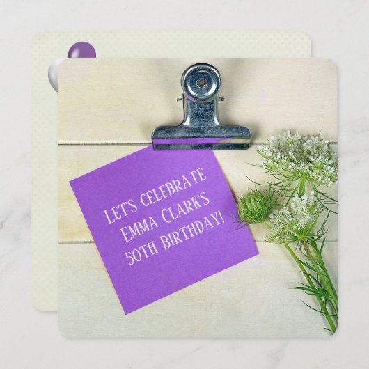 誕生日パーティー – クイーンアンのレースをクリップボードに 招待状 (正面/裏面)