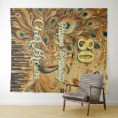 誕生日パーティー ゴールドドリッピング | グリッター ピーコック タペストリー (インサイチュ(横))