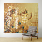 誕生日パーティー ゴールドドリッピング | グリッター ピーコック タペストリー (インサイチュ(横))