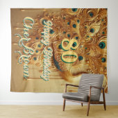 誕生日パーティー ゴールドドリッピング | グリッター ピーコック タペストリー (インサイチュ(横))