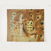 誕生日パーティー ゴールドドリッピング | グリッター ピーコック タペストリー (正面(横))