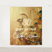 誕生日パーティー ゴールドドリッピング | グリッター ピーコック タペストリー (正面)