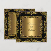 誕生日パーティー ゴールドレース 50周年 ゴールドオーバーレイ ブラック2 招待状 (正面/裏面)