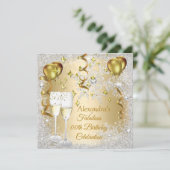 誕生日パーティー ゴールド風船 シャンパン スノーフレーク 招待状 (スタンド正面)