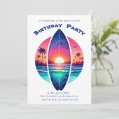 誕生日パーティー – サンセットのサーフボード 招待状 (スタンド正面)