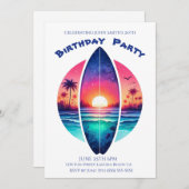 誕生日パーティー – サンセットのサーフボード 招待状 (正面/裏面)