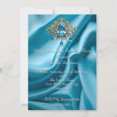 誕生日パーティー シルク パウダーブルー 宝石 ゴールド 招待状 (裏面)