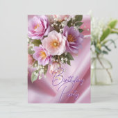 誕生日パーティー シルク ブッシュ ピンク ライラックの花 招待状 (スタンド正面)