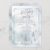 誕生日パーティー | シルバーブルーウィンターワンダーランド 案内状 (正面/裏面)