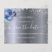 誕生日パーティー シルバー ブルー 予算を抑えた Save the Date チラシ (正面)