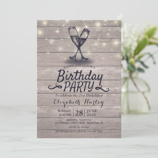 誕生日パーティー チャンピエングラス ウッドストリングライト 招待状 (スタンド正面)